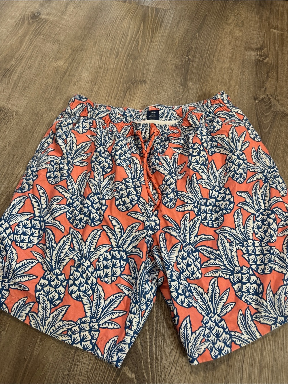George Coral Swim Shorts with Navy & White Pineapple Print